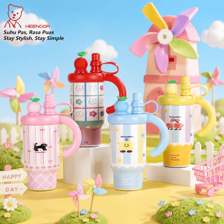 Tumbler Motif Gambar Lucu + Tutup Sedotan Luar…