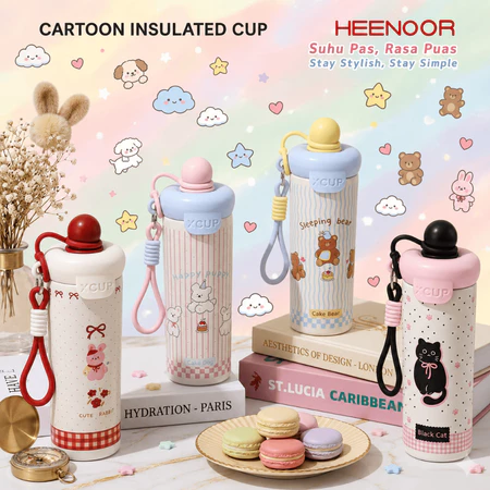 Tumbler Motif Kartun Hewan Lucu + Tutup Putar…