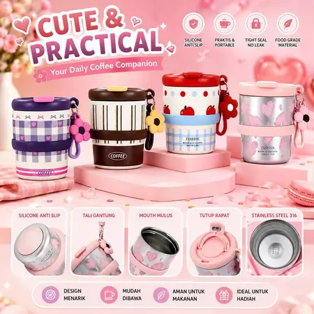 Termos Motif Garis dan Buah Lucu BPA FREE +…