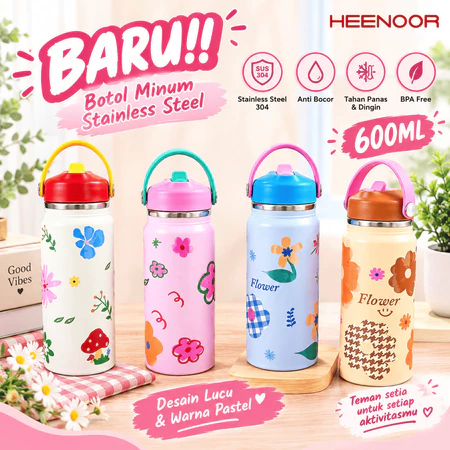 Termos Motif Bunga Bunga Lucu + Tutup Sedot…