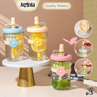 Botol Minum Kaca Motif Bunga + Sedotan
