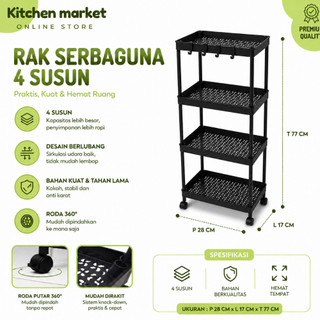 Rak Penyimpanan Plastik 4 Susun + Roda