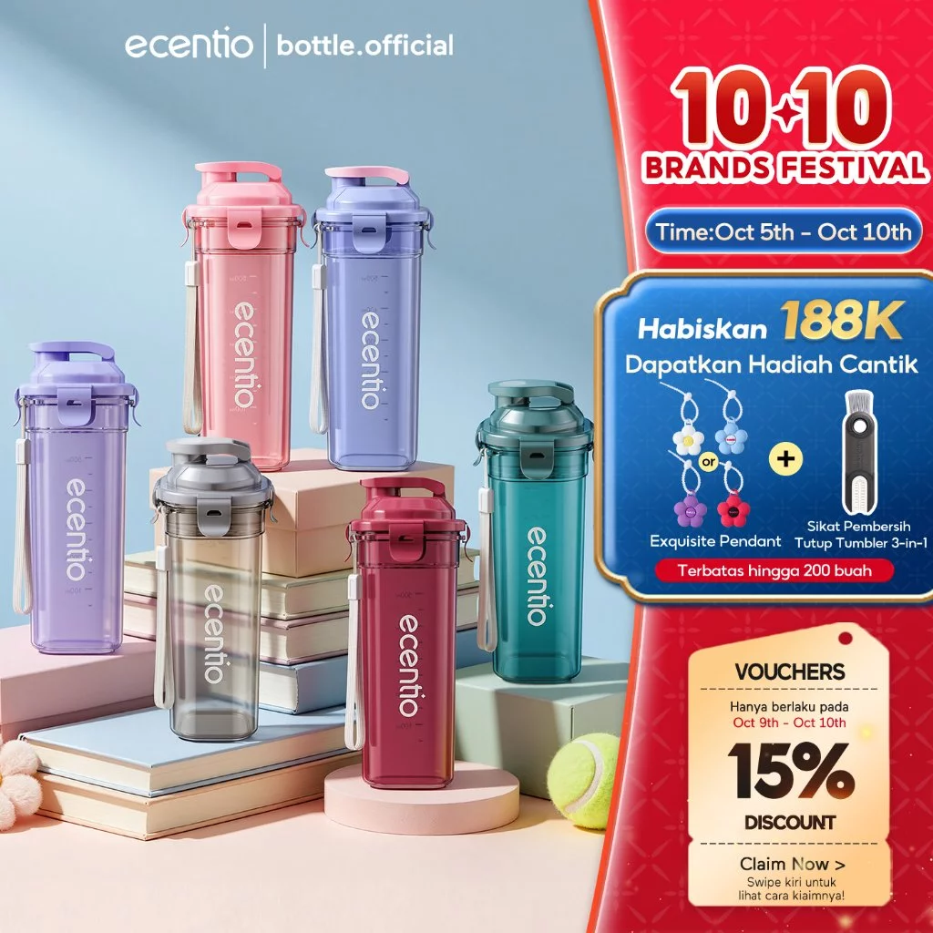 Ecentio Botol Minum 500ml Anti Bocor Transparan
