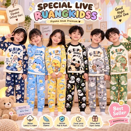 SPECIAL LIVE RUANGKIDSS Piyama Anak Sleepy Motif Hewan Baju Tidur Anak Bahan Nya