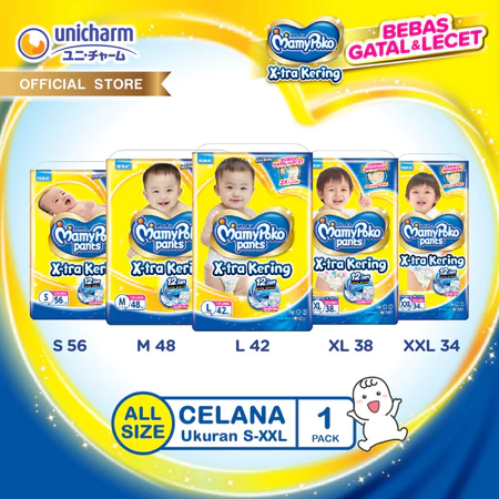 MamyPoko Pants X-tra Kering - Popok Celana All Size (S-XXL) 1 Pack - Ultra Jumbo