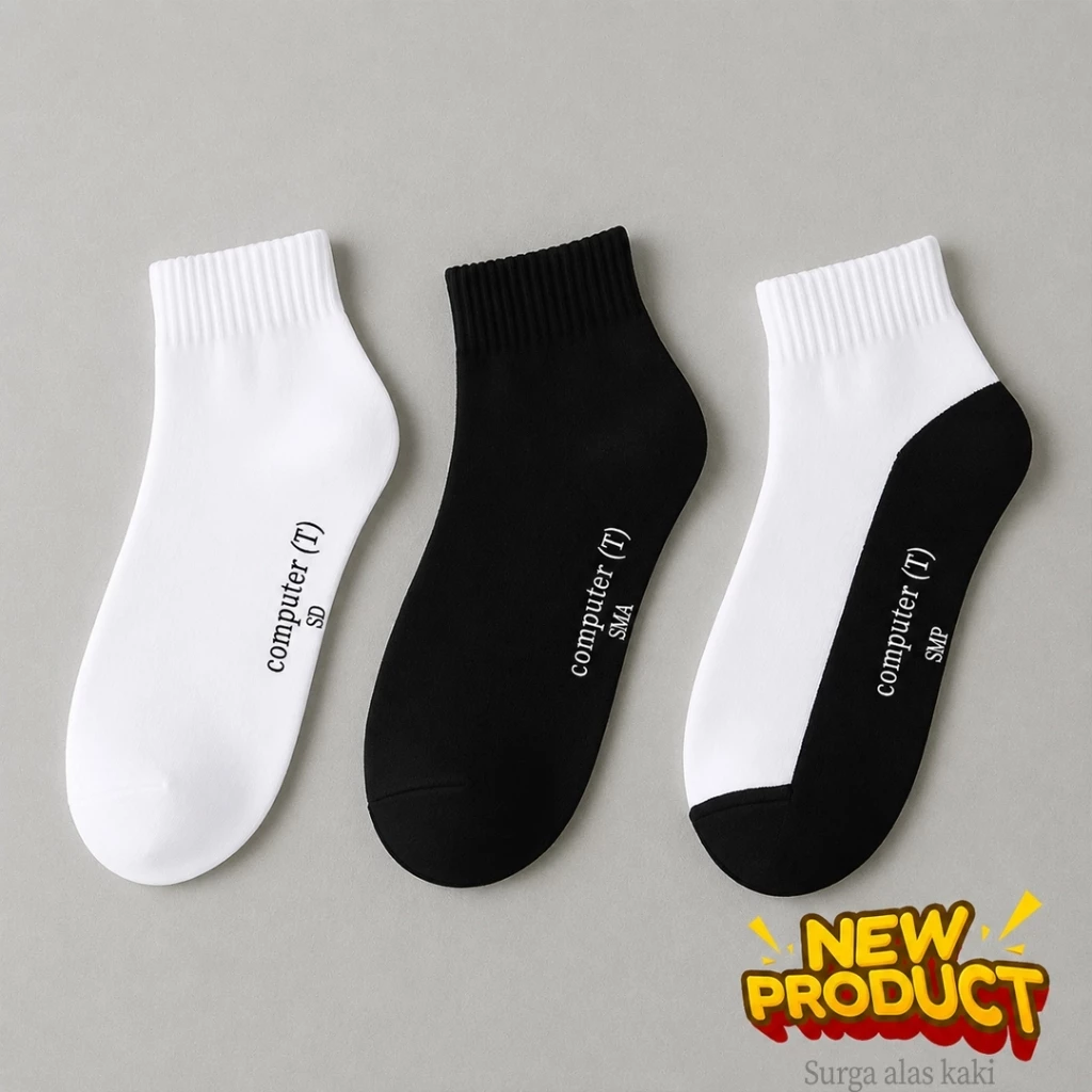 Kaos Kaki Sekolah Tebal Nyaman SD-SMA Hitam Putih