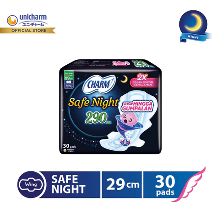 Charm Pembalut Safe Night 29 cm Wing 30 pads - AMS