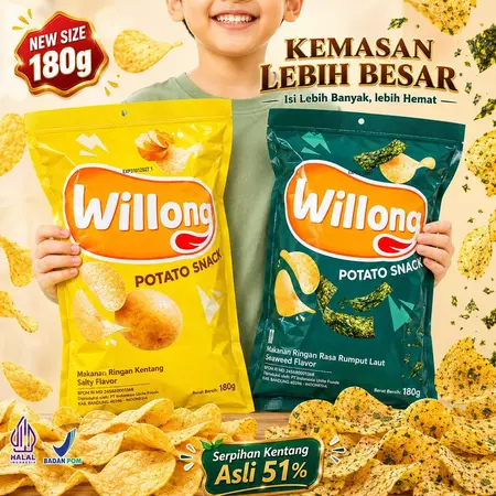 COD HALAL I WILLONG [ISI 2 PCS JUMBO] Keripik Kentang Multi Rasa Total 360gr | S